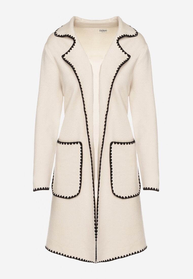 Beżowy Kardigan Ozdobiony Lamówką Tusbena