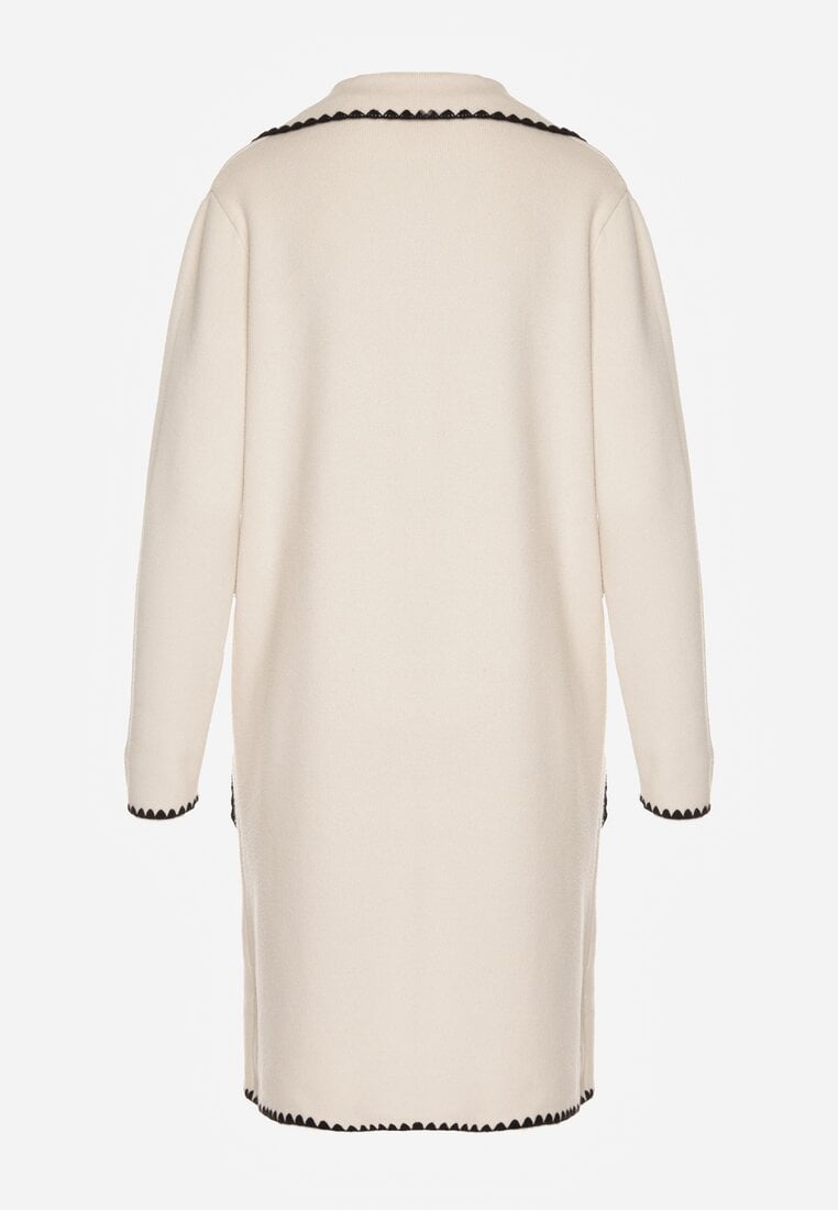 Beżowy Kardigan Ozdobiony Lamówką Tusbena