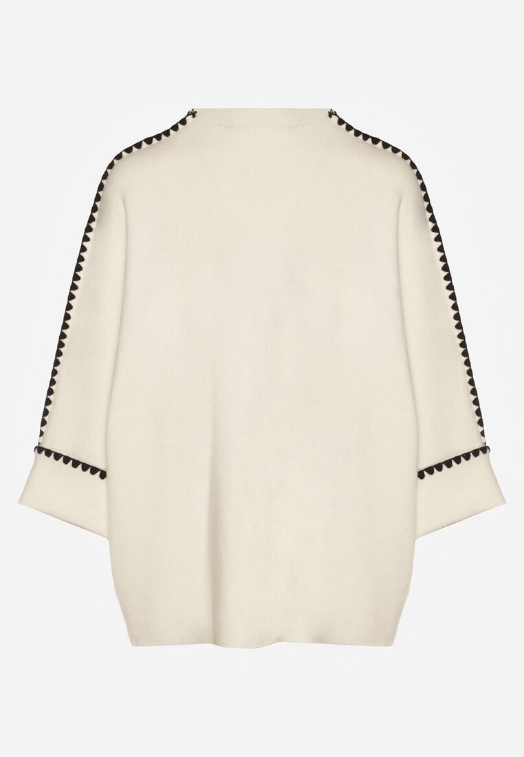 Jasnobeżowy Sweter z Kontrastową Lamówką Tuselle