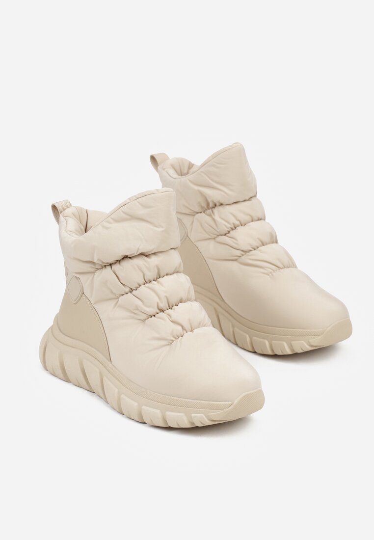 Ciemnobeżowe Pikowane Śniegowce na Grubej Tłoczonej Podeszwie Resita