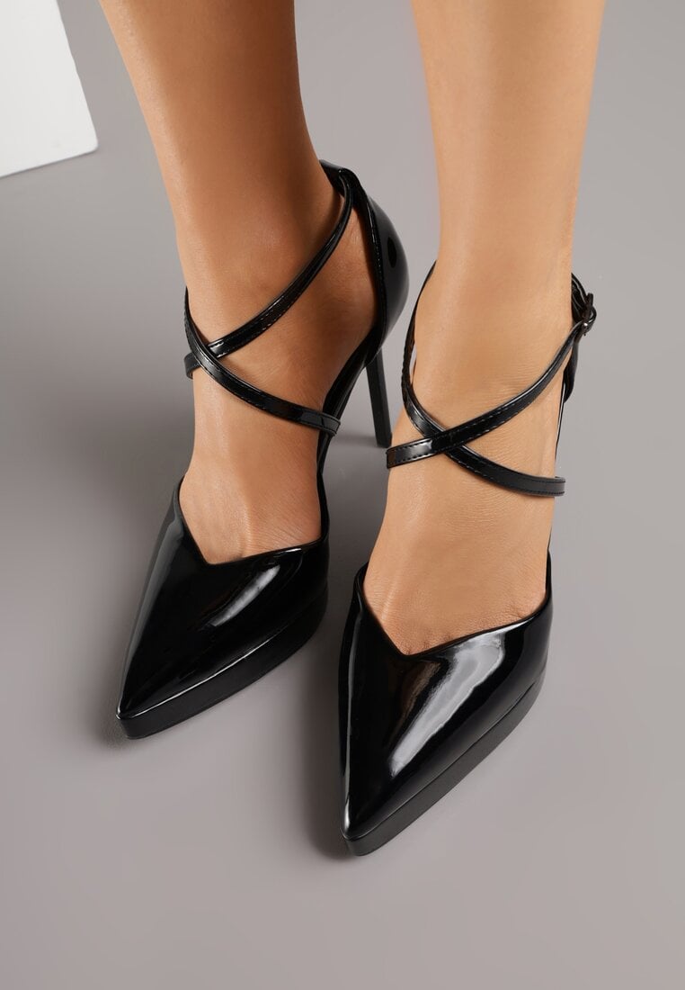 Czarne Szpilki z Paseczkami i Ozdobną Platformą Misterisa