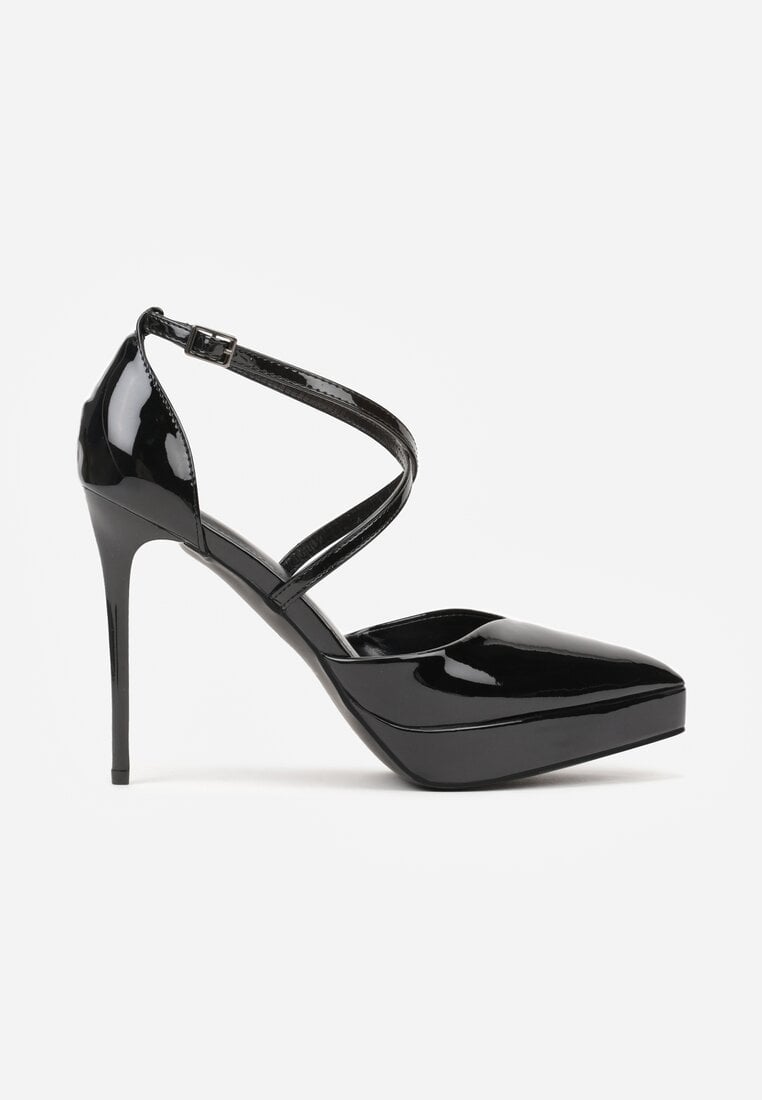 Czarne Szpilki z Paseczkami i Ozdobną Platformą Misterisa