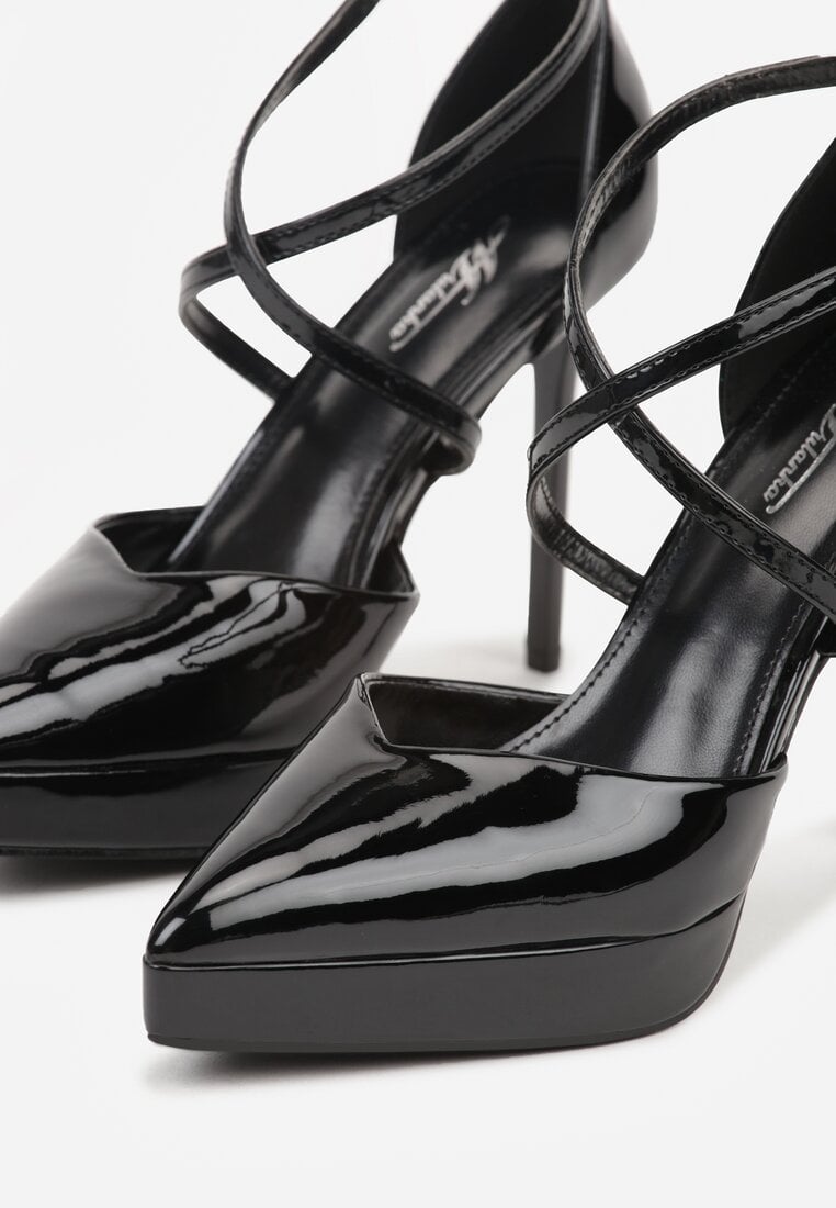 Czarne Szpilki z Paseczkami i Ozdobną Platformą Misterisa