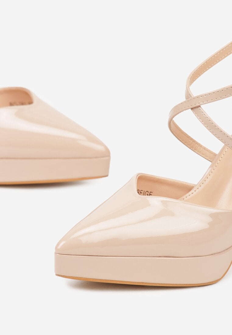 Beżowe Szpilki z Paseczkami i Ozdobną Platformą Misterisa