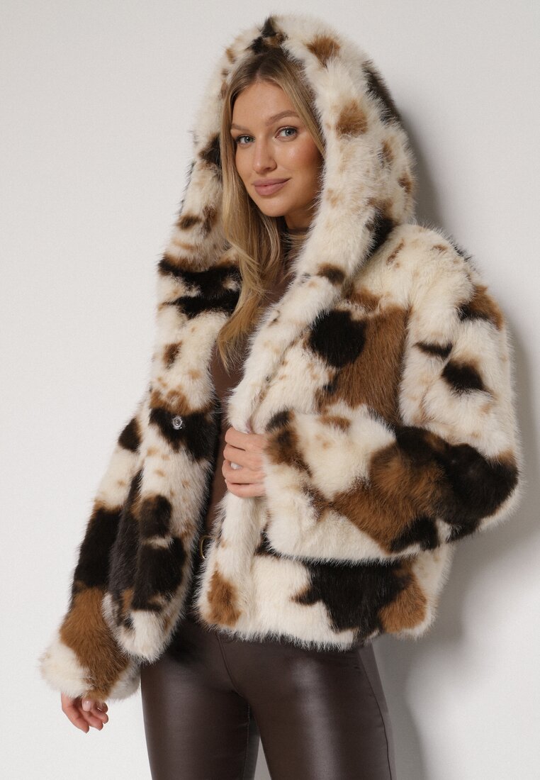 Wielokolorowa Kurtka Futerko o Dwurzędowym Kroju Oversize Nevisa