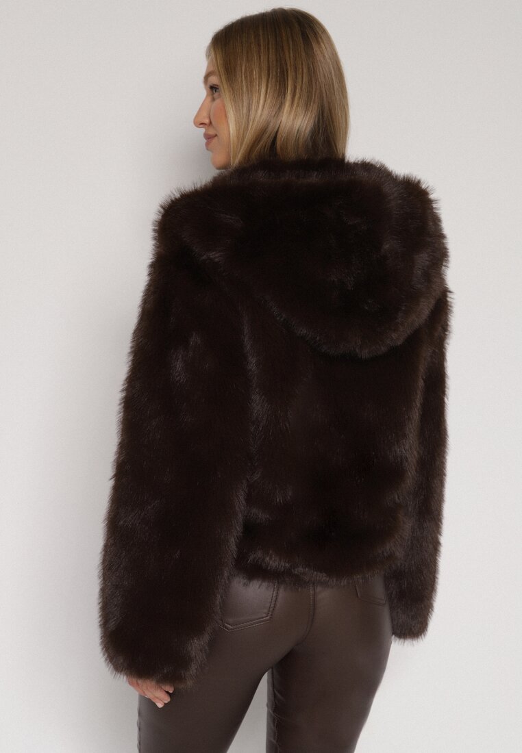 Brązowa Kurtka Futrzana z Nieodpinanym Kapturem Vetirire