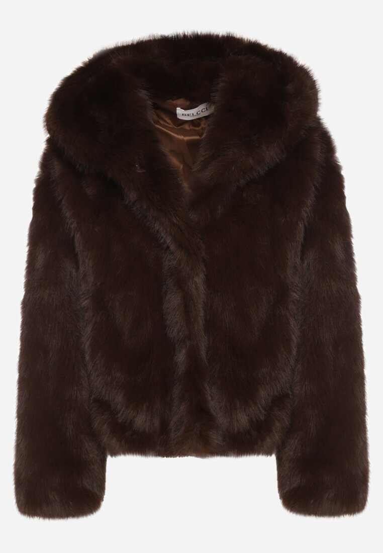 Brązowa Kurtka Futrzana z Nieodpinanym Kapturem Vetirire