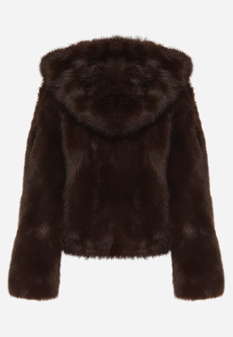 Brązowa Kurtka Futrzana z Nieodpinanym Kapturem Vetirire