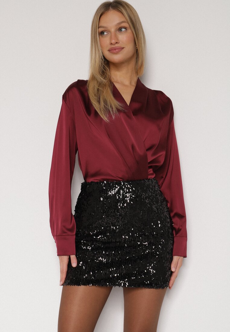 Czarna Spódnica Ozdobiona Cekinami o Dopasowanym Kroju Vetisale