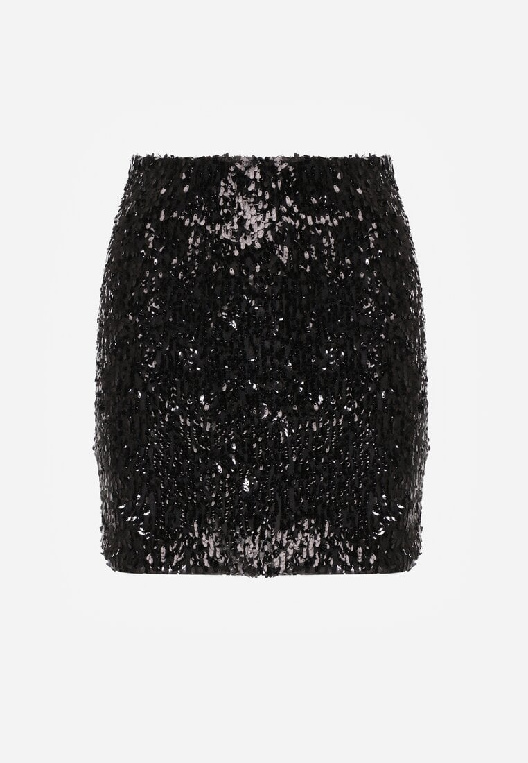 Czarna Spódnica Ozdobiona Cekinami o Dopasowanym Kroju Vetisale