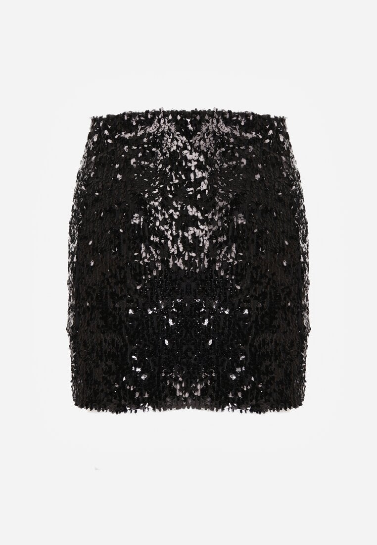 Czarna Spódnica Ozdobiona Cekinami o Dopasowanym Kroju Vetisale