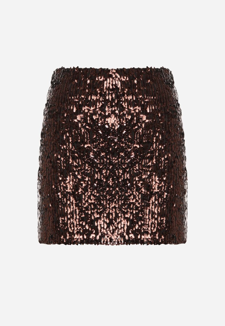 Ciemnobrązowa Spódnica Ozdobiona Cekinami o Dopasowanym Kroju Vetisale