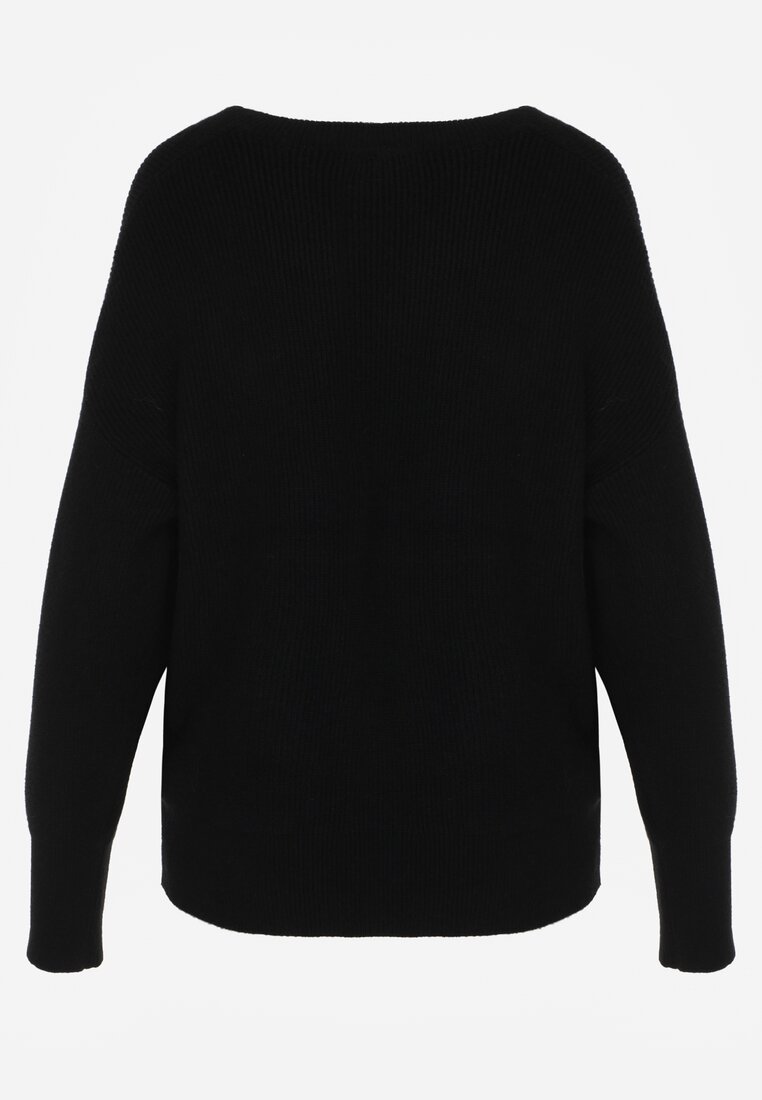 Czarny Sweter z Domieszką Kaszmiru z Dekoltem w Serek Feralaine