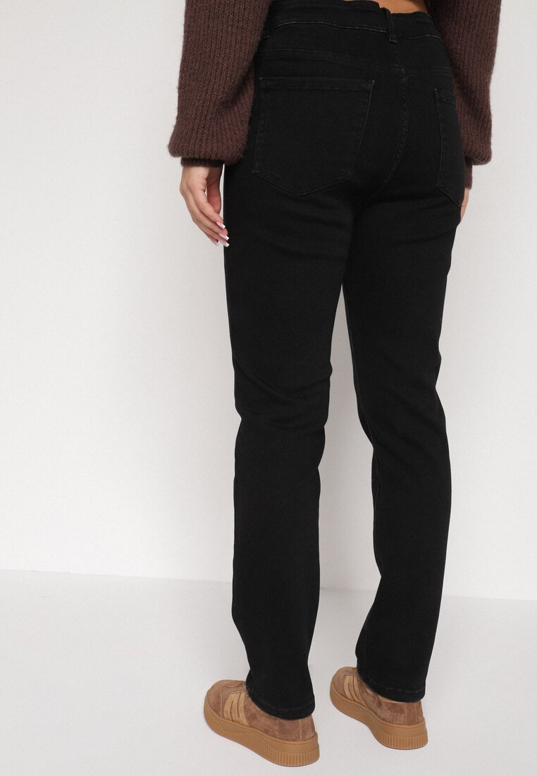 Czarne Bawełniane Jeansy Skinny z Regularnym Stanem Sewnela