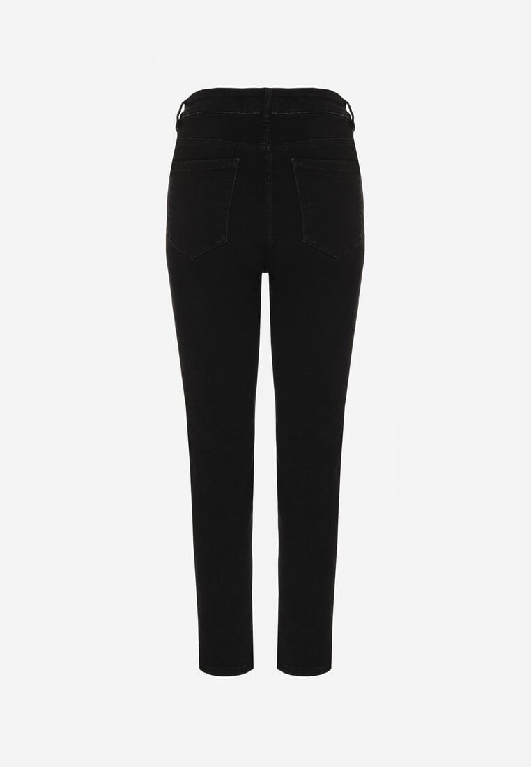 Czarne Bawełniane Jeansy Skinny z Regularnym Stanem Sewnela