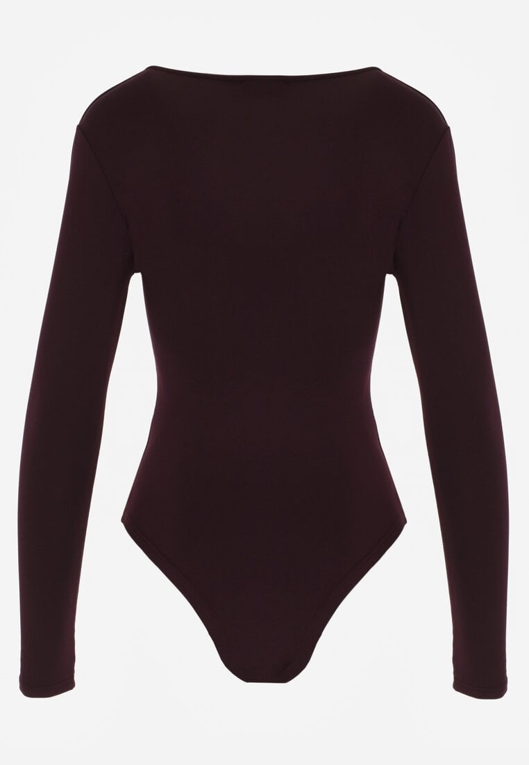 Fioletowe Body z Dekoltem w Serek i Długim Rękawem Zailea