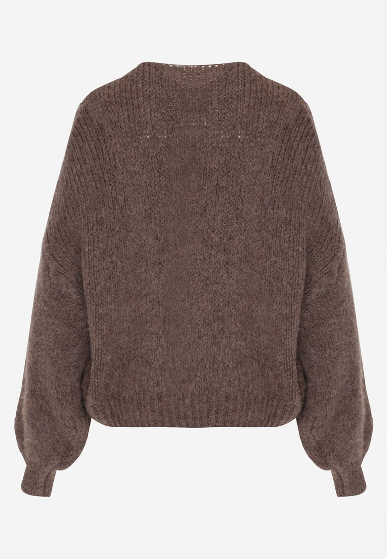 Jasnobrązowy Kardigan Oversize z Wełną Zdobiony Kokardkami Eleathalie