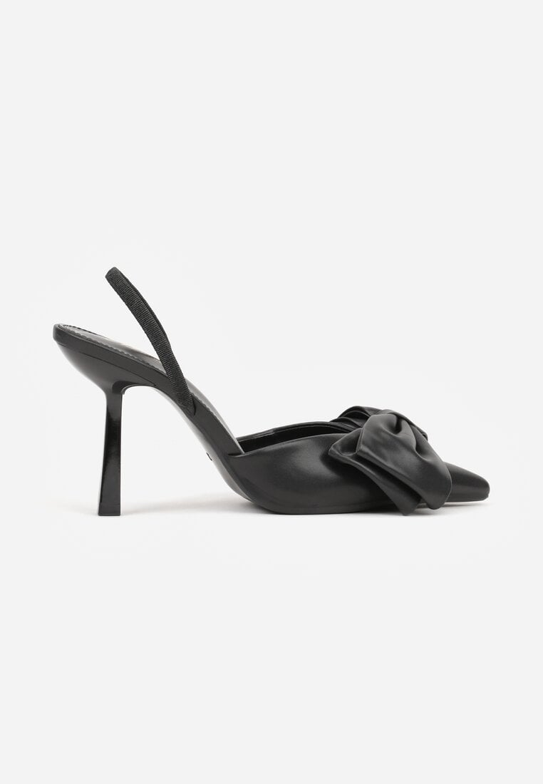 Czarne Sandały na Szpilce Typu Slingback z Kokardą Liorafera