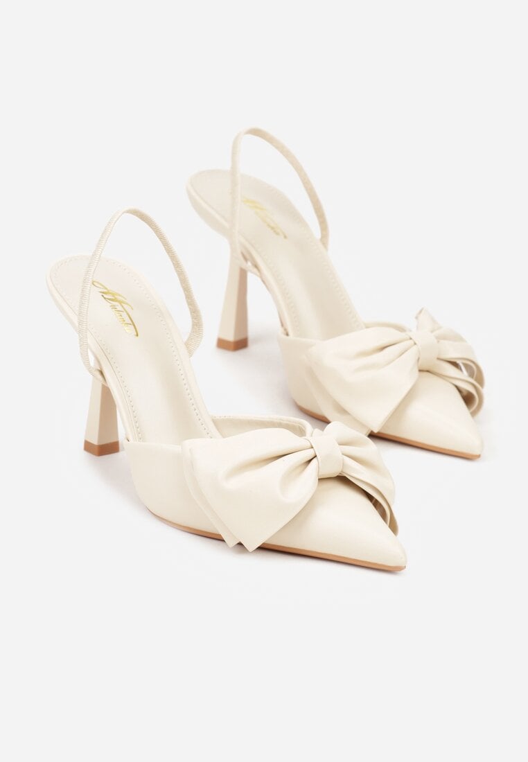 Beżowe Sandały na Szpilce Typu Slingback z Kokardą Liorafera