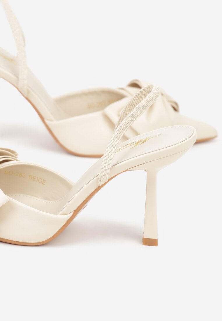 Beżowe Sandały na Szpilce Typu Slingback z Kokardą Liorafera