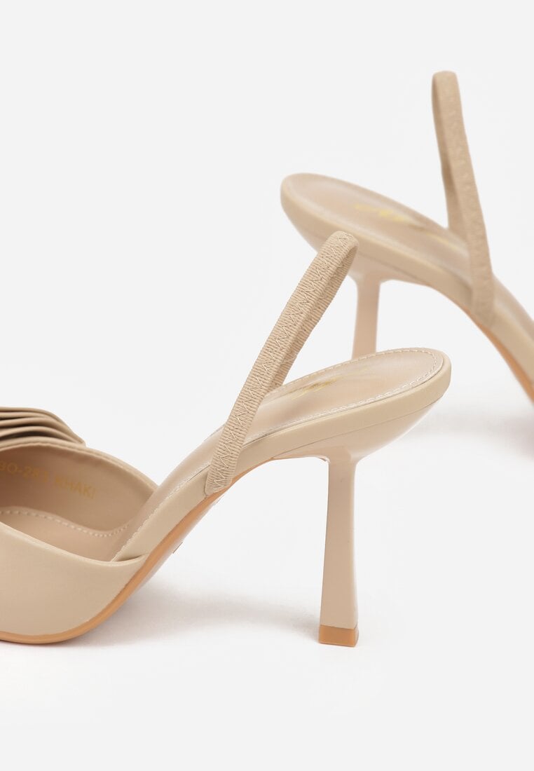 Ciemnobeżowe Sandały na Szpilce Typu Slingback z Kokardą Liorafera