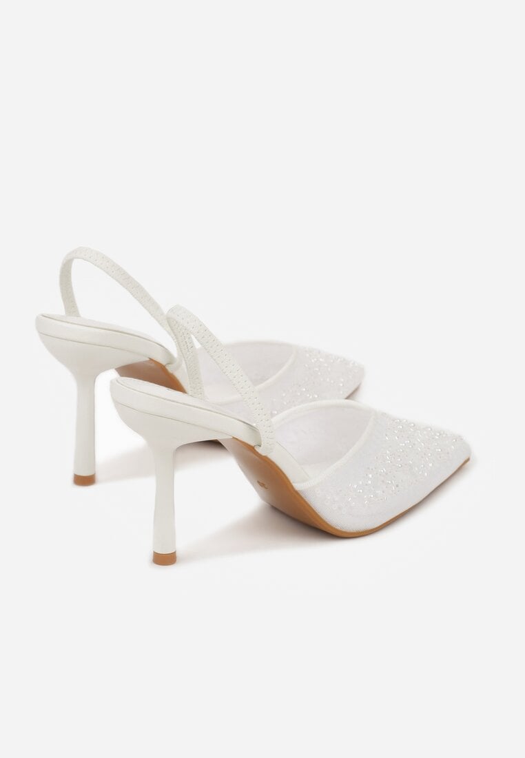 Białe Szpilki z Odkrytą Piętą i Aplikacjami z Perełkami i Cekinami Senefera