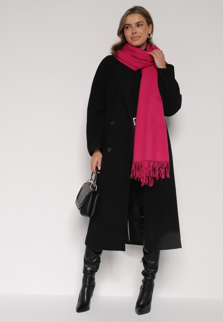 Fuksjowy Szalik z Bawełną i Wiskozą Ozdobiony Frędzlami Siadortia