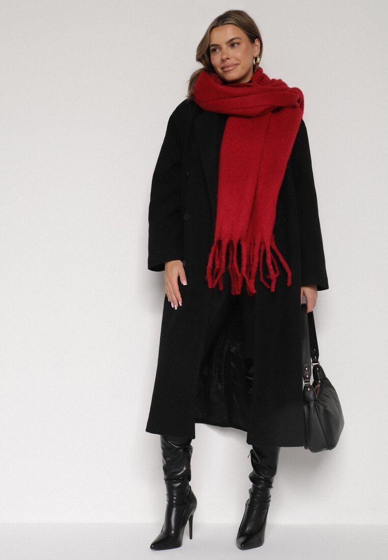 Bordowy Szalik z Ozdobnymi Frędzlami Esariana