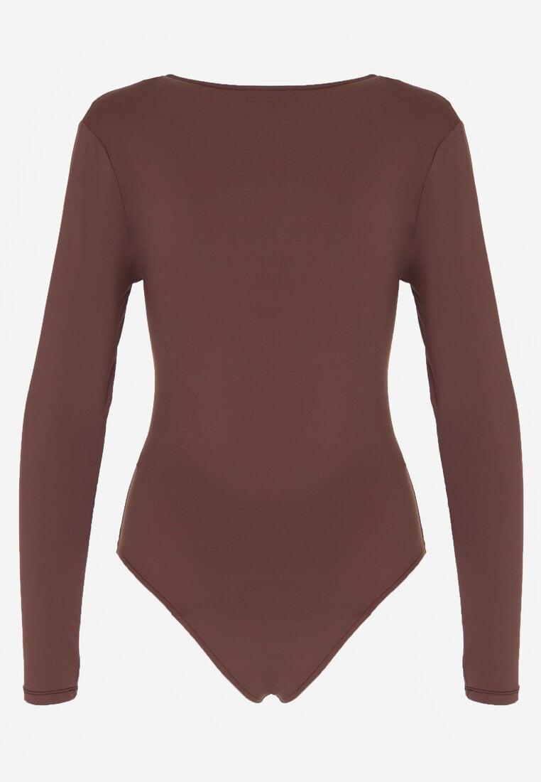 Brązowe Body Ozdobione Aplikacją i Marszczeniem przy Dekolcie Ferenice