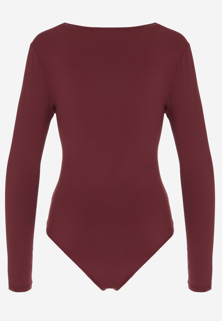 Bordowe Body Ozdobione Aplikacją i Marszczeniem przy Dekolcie Ferenice