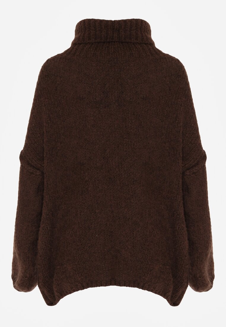 Brązowy Gładki Golf Oversize z Domieszką Wełny i Wiskozy Nerafera