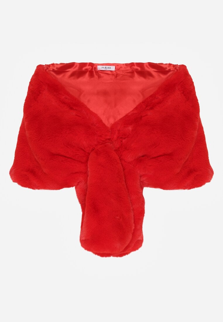 Czerwone Futrzane Ponczo Narzutka Bralinne