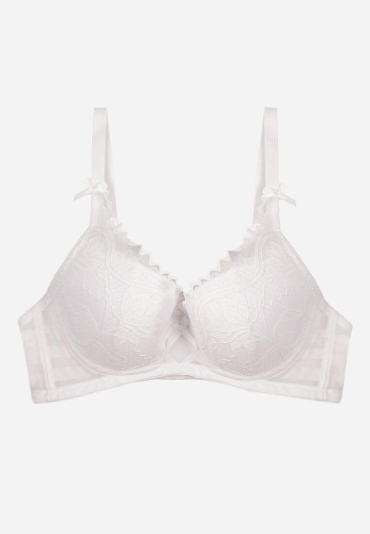 Biały Biustonosz Koronkowy z Kokardkami  Themikaia