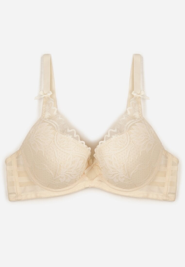 Jasnobeżowy Biustonosz Koronkowy z Kokardkami  Themikaia