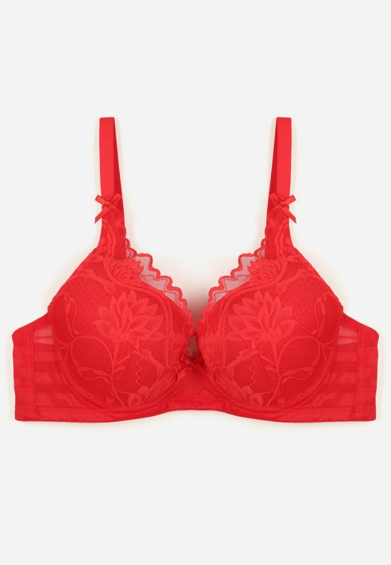 Czerwony Biustonosz Koronkowy z Kokardkami  Themikaia