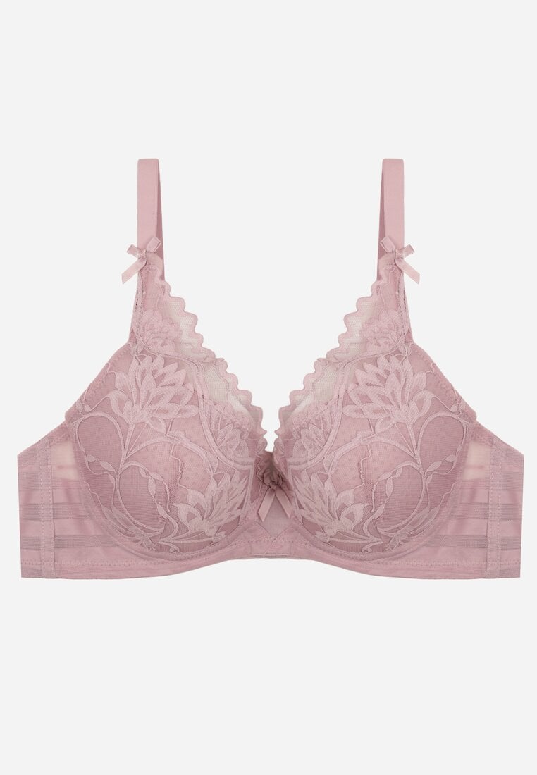 Fioletowy Biustonosz Koronkowy z Kokardkami  Themikaia