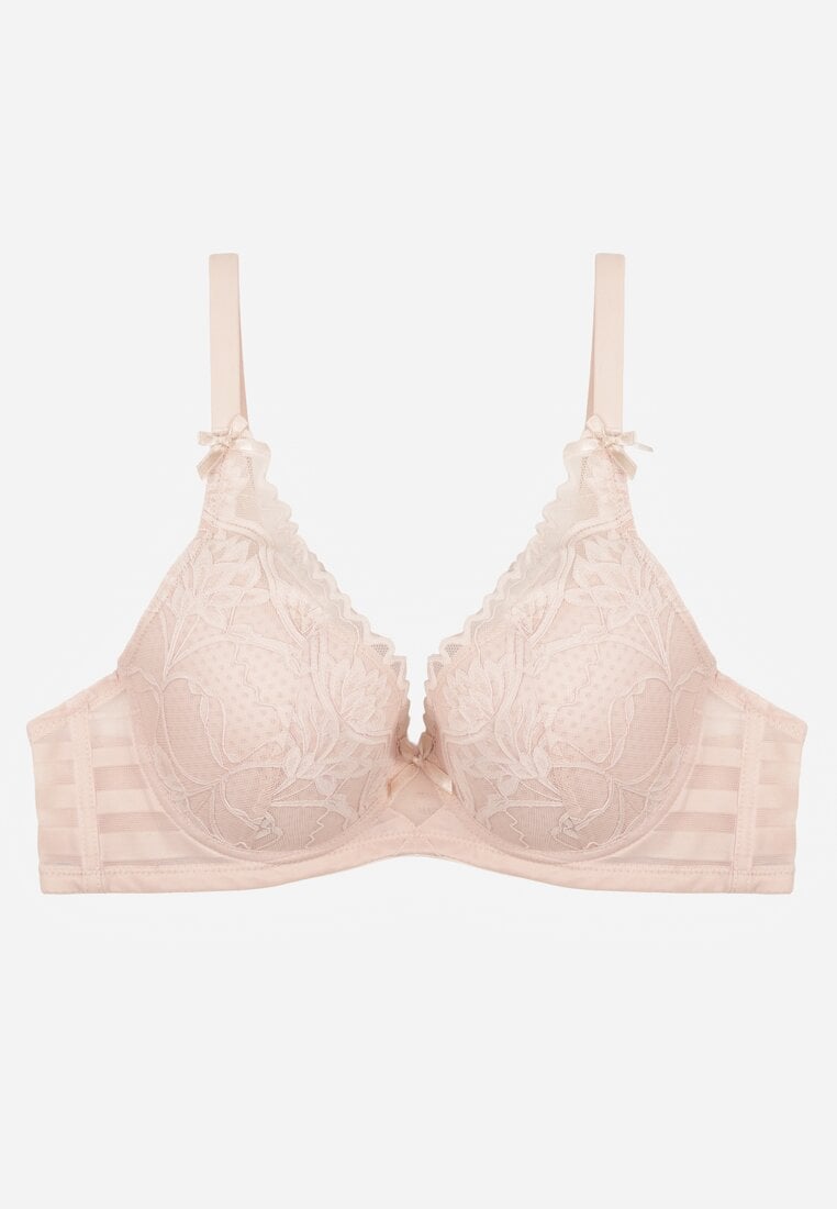 Jasnoróżowy Biustonosz Koronkowy z Kokardkami  Themikaia