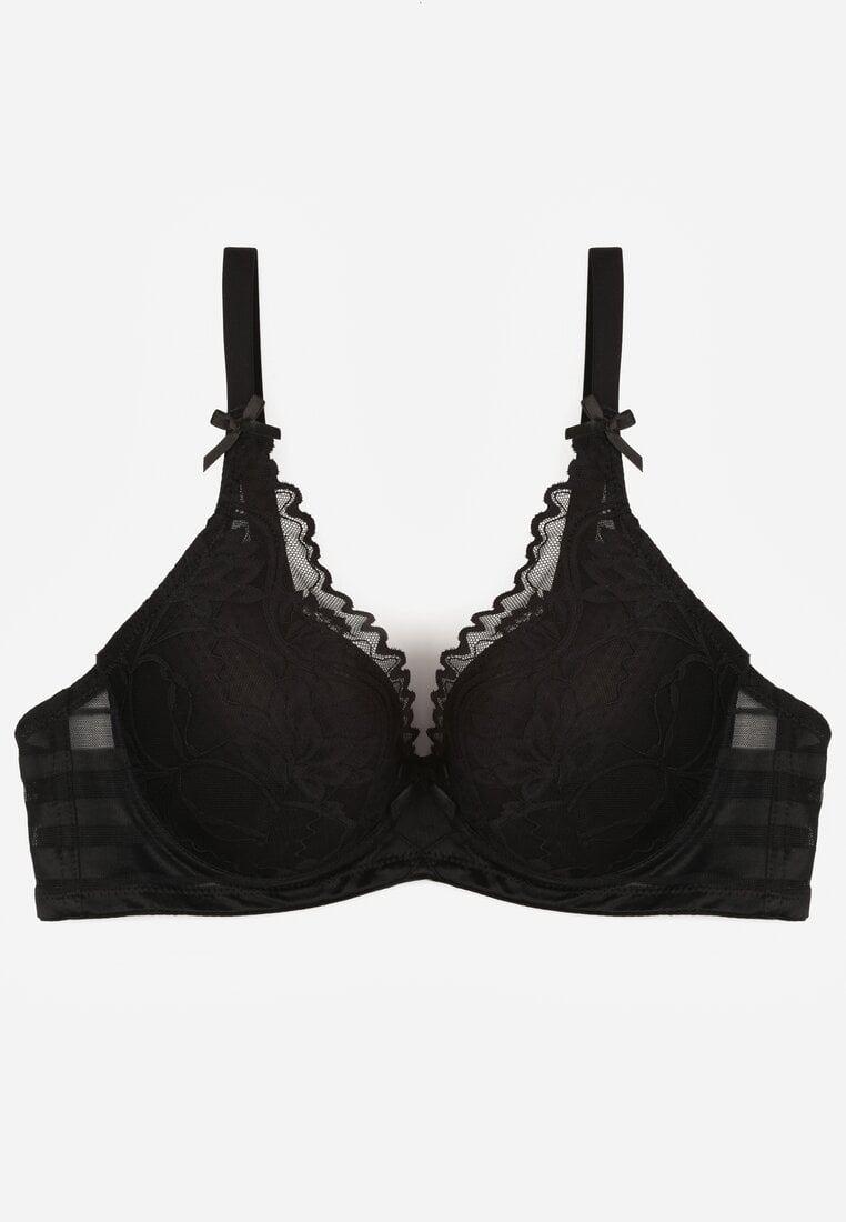 Czarny Biustonosz Koronkowy z Kokardkami  Themikaia