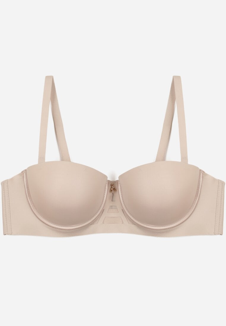 Beżowy Gładki Biustonosz Balkonetka Dalilin