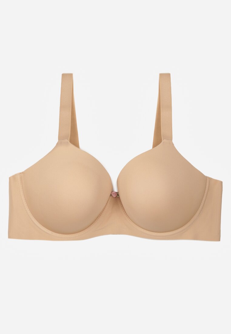 Beżowy Gładki Biustonosz Klasyczny Idahlina