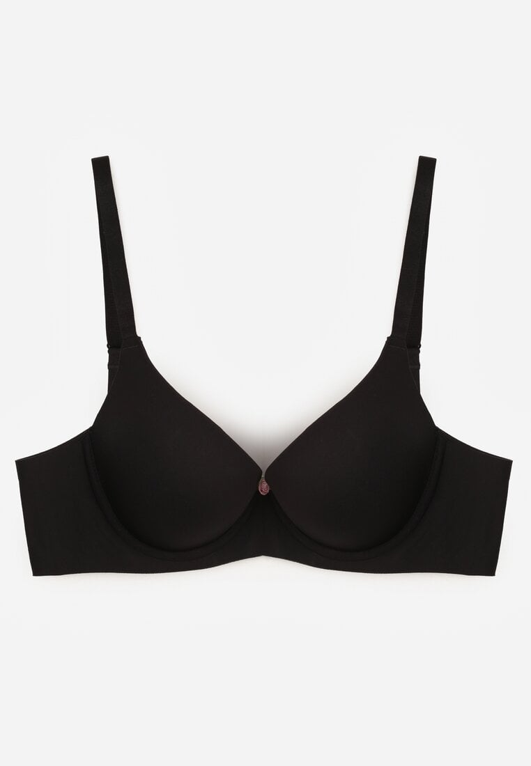 Czarny Gładki Biustonosz Push-up Halilura