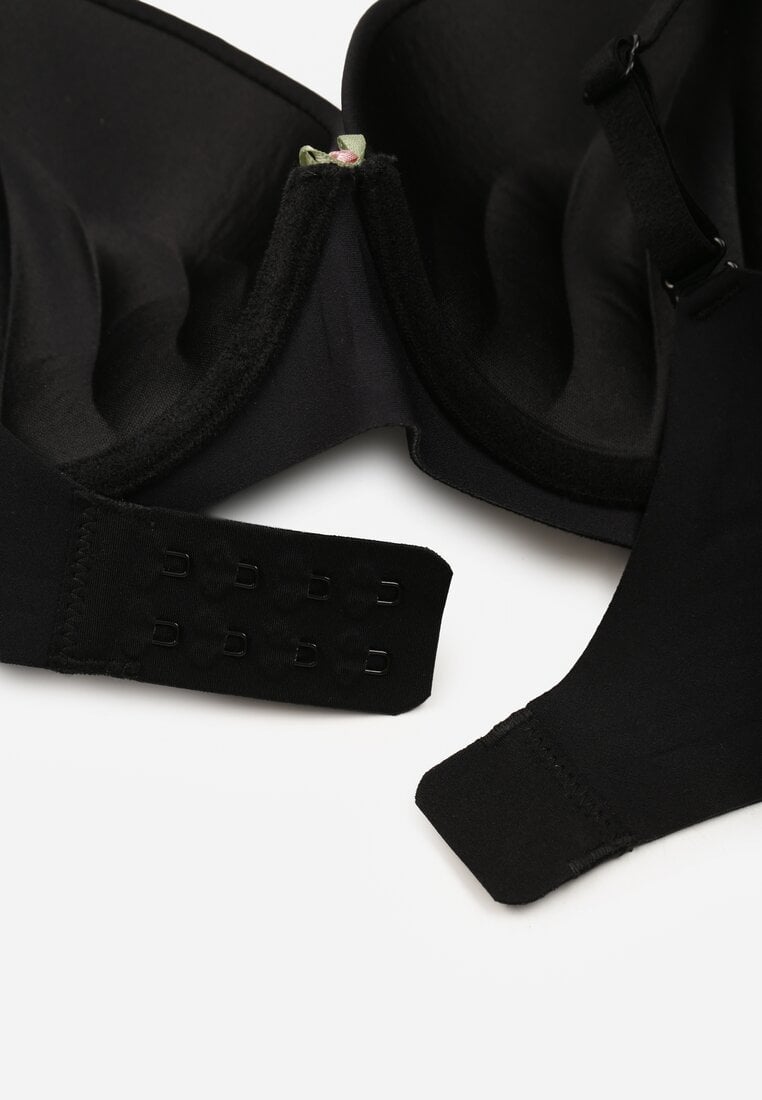 Czarny Gładki Biustonosz Push-up Halilura