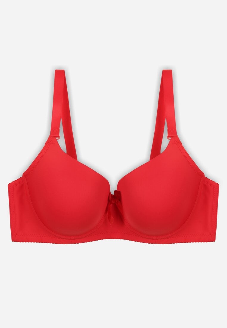 Czerwony Gładki Biustonosz Zdobiony Kokardką Ocerien