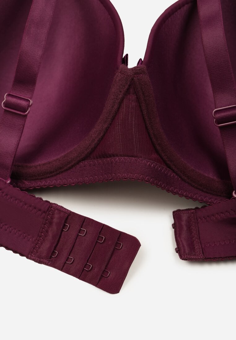 Ciemnofioletowy Gładki Biustonosz Zdobiony Kokardką Ocerien