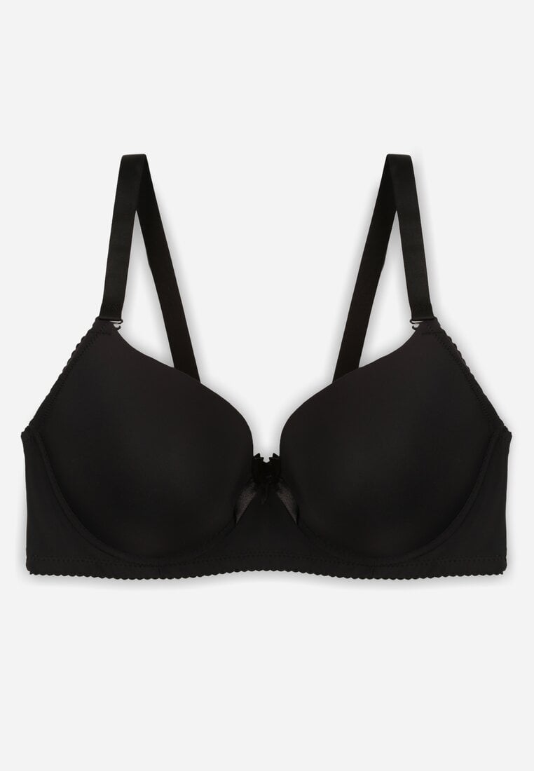 Czarny Gładki Biustonosz Zdobiony Kokardką Ocerien