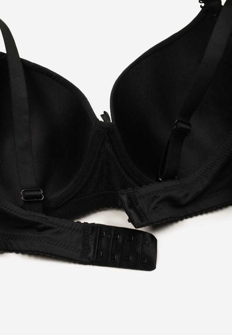 Czarny Gładki Biustonosz Zdobiony Kokardką Ocerien