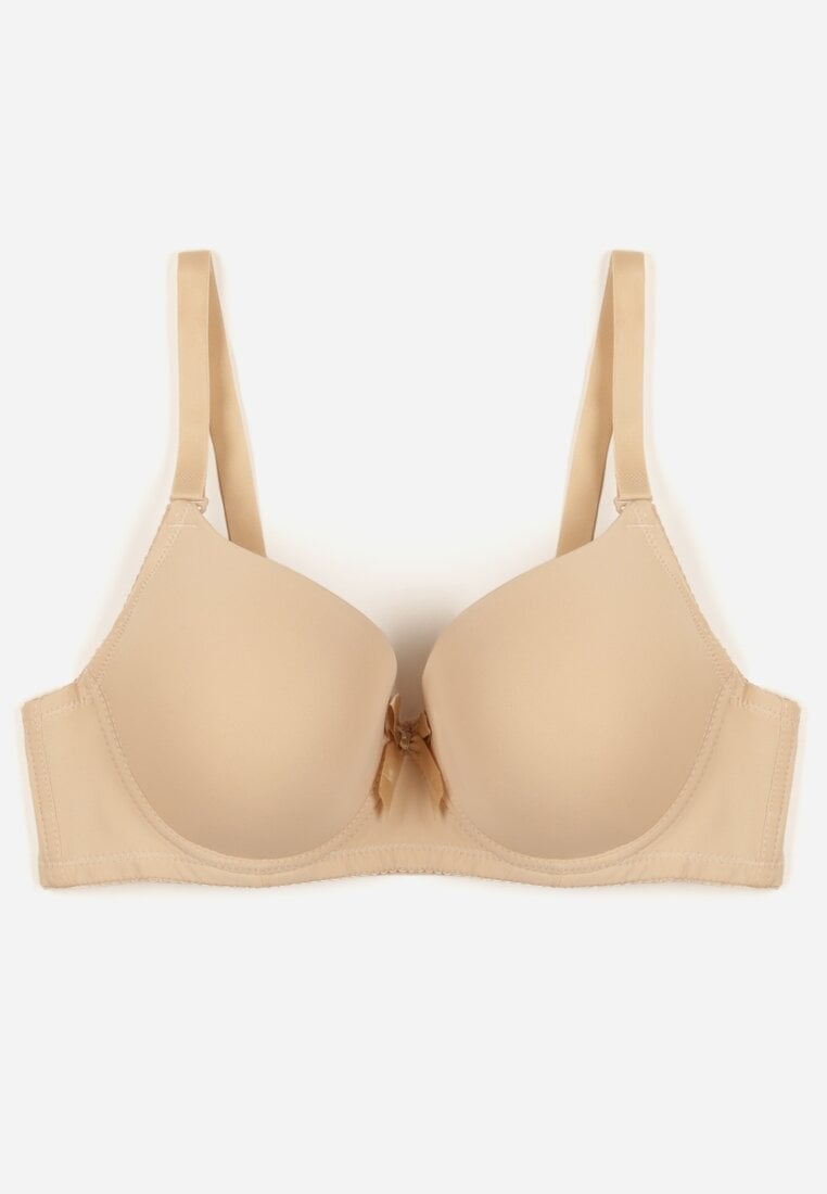 Beżowy Gładki Biustonosz Zdobiony Kokardką Ocerien