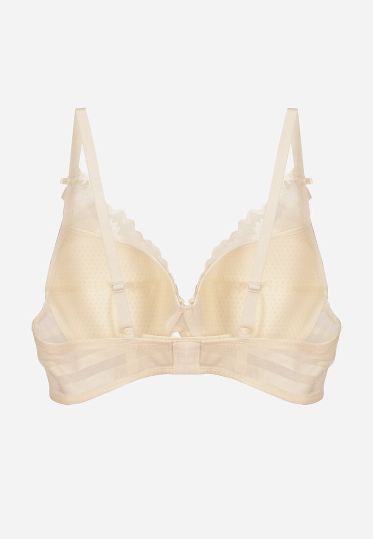 Jasnobeżowy Koronkowy Biustonosz z Ozdobnymi Kokardkami na Ramiączkach Aeleolopei