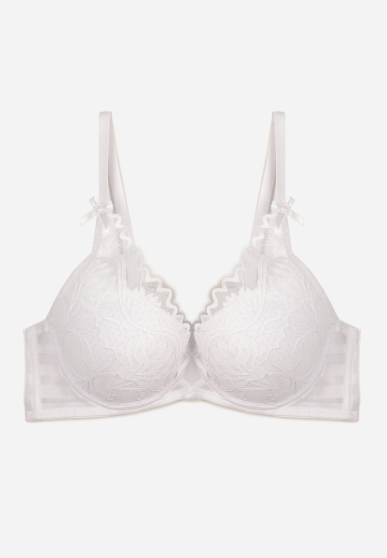 Biały Koronkowy Biustonosz z Ozdobnymi Kokardkami na Ramiączkach Aeleolopei