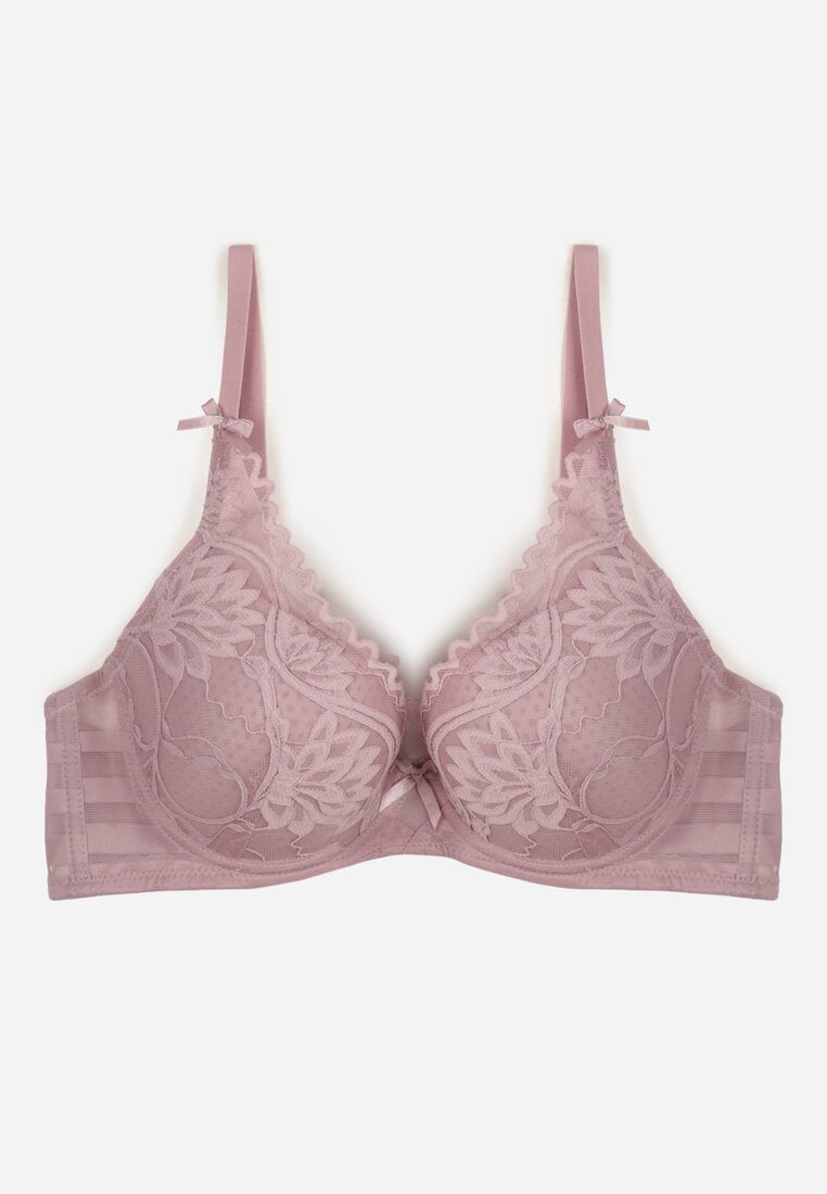 Fioletowy Koronkowy Biustonosz z Ozdobnymi Kokardkami na Ramiączkach Aeleolopei